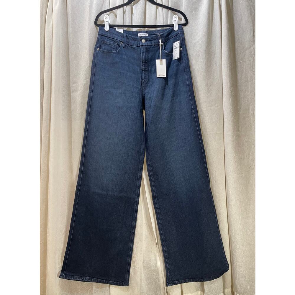 Good American Good Skate jeans size 12 high-rise wide leg dark wash 34" NWT
